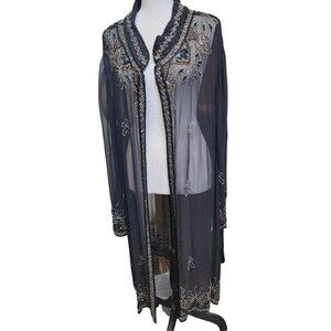 Roaman's Black Sheer Beaded Duster Plus Size 34
